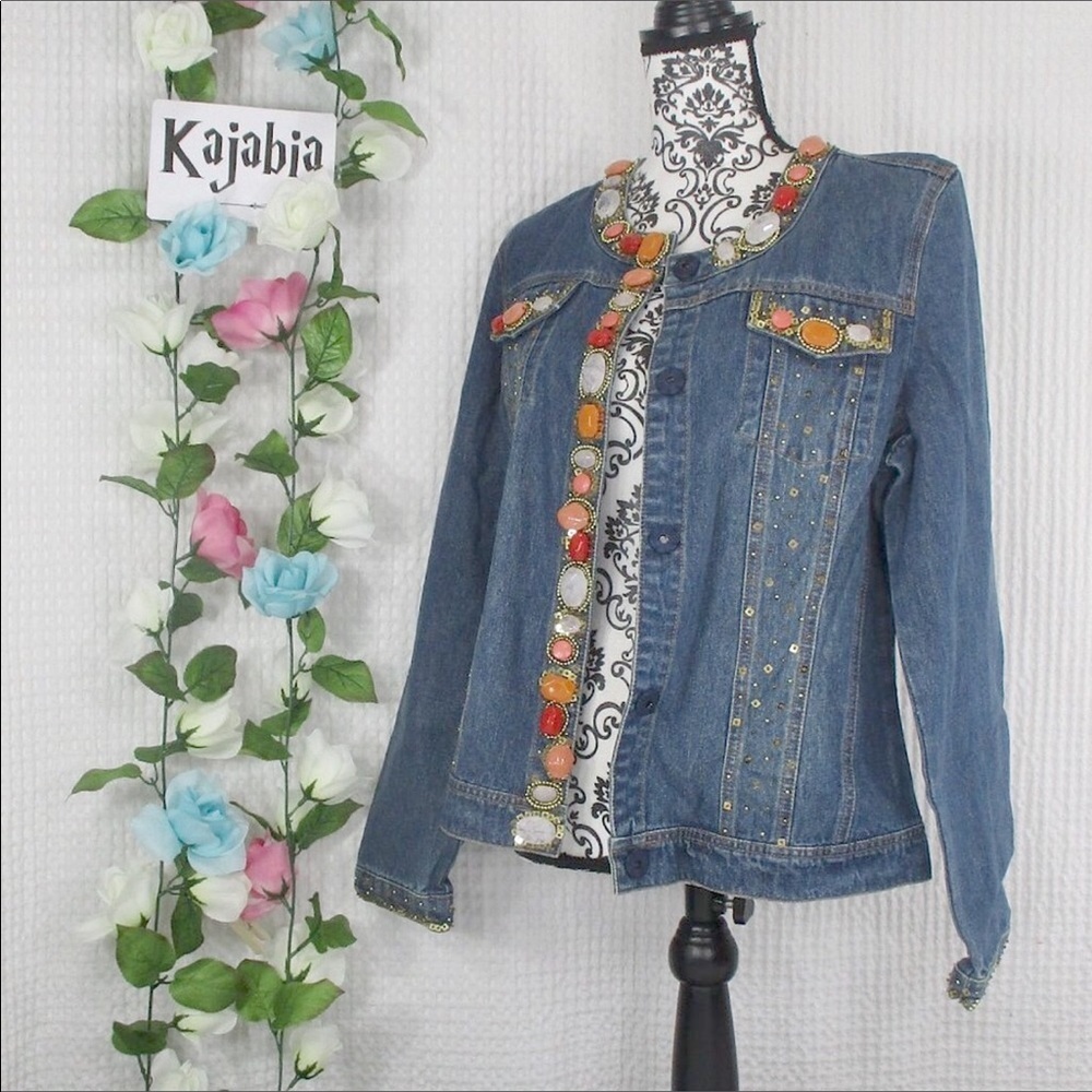 BOSTON PROPER Beaded Denim Jacket NWT Size Medium